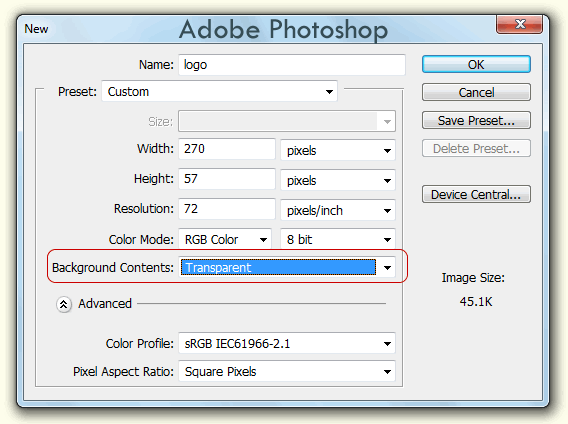 Create a new file in Photoshop