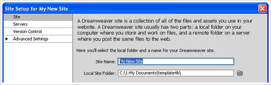 Dreamweaver templates Site Setup