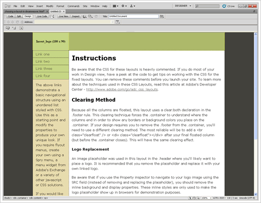 Dreamweaver CSS Layouts